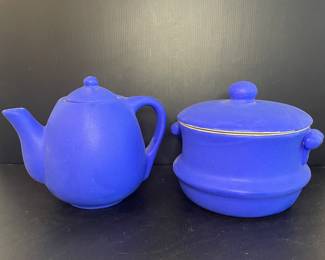 Custom made blue teapot & tureen Mexico 
