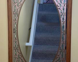 Wood framed engraved mirror 