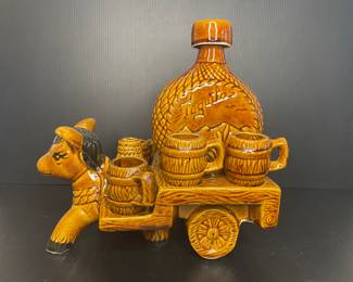 Tequila flask and shot glass pottery, missing 1 piece 