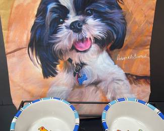 Robert McClintock dog tote 
Dog bowl set