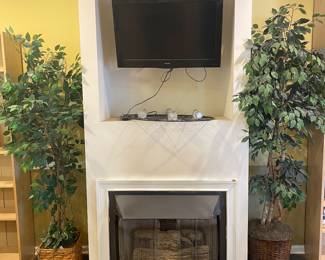 2 large faux plants and Haier TV 