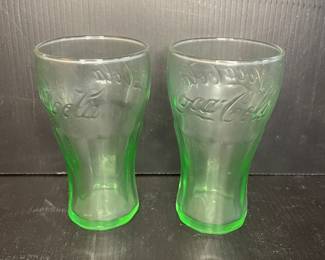 Vintage green tinted Coca Cola glasses 