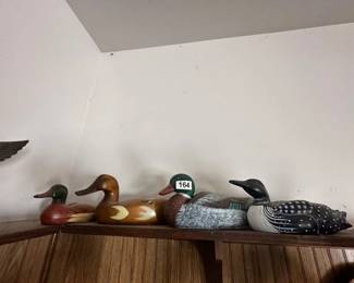 3 WOODEN DUCKS AND PORCELAIN DUCKS