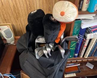 LOT OF GOLF CLUBS WITH BAG AND COVER