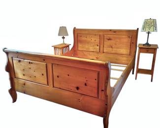 Pine queen bed - excellent condition! Side tables have separate photos. All available for pre-sale starting Wed/Feb 19. Call or text 931-996-2642  for pricing and details on or after the 19th.