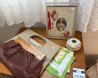 White Sewing Machine Table, Women's Purses, Scarves