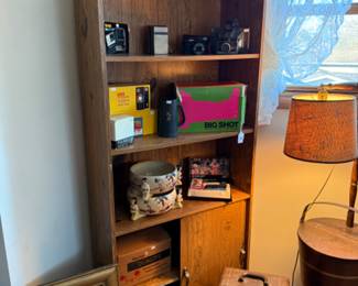 Bookshelf, Vintage Cameras, Kodak Instamatic M18 Movie Camera, Polaroid Portrait Kit, Kodak disc 4100