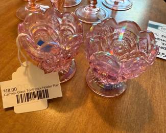 Carnival Glass Toothpick Holder Pair