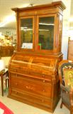 1865 BARREL BOOKCASE DESK, AMERICAN MADE, INLAID VERY RARE PIECE