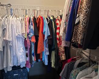 Lots of Chico’s Blouses and Jackets, L L Bean and Pants, Bras, and Shoes. Also Swimsuits 