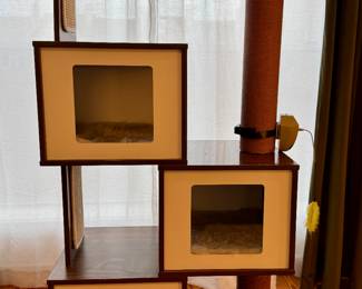 Modern style cat tree with attached automatic feather toy