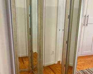 Tri-fold mirror with decorative detail around panes, very good condition 