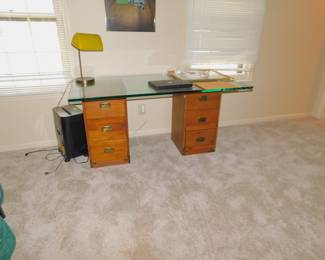 Glass Top Desk With File Cabinets