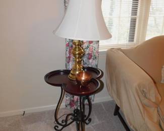 Iron End Table With Brass Lamp