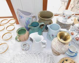 Cinnebar Vase and Pottery Pieces