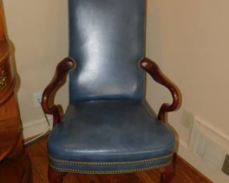 Leather Goose Neck Queen Ann Arm Chair