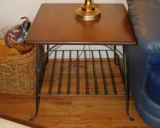 Iron End Table & Brass Lamp