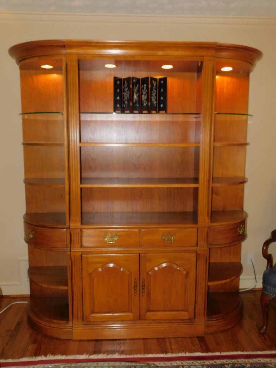 Thomasville Oak Lighted Bookcase Curio Cabinet