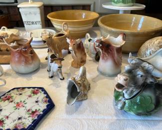 Cow and moose pitchers and alligator