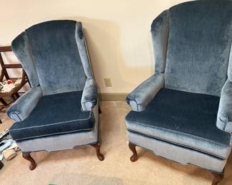 Pair of blue wing chairs