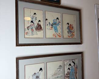 Possibly by Toyohara Chikanobu (1838-1912). Japanese Woodcut prints Triptychs 