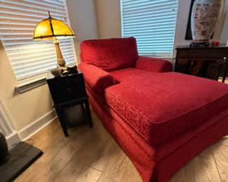 Norwalk Red Chenille  upholstered oversized chaise lounge. 