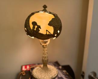 Small unique Antique Slag Glass Lamp