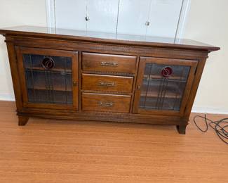 Handsome Media Cabinet with leaded glass doors by Kincaid