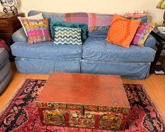 Denim Sofa, Margo Selby Pillows, Maharam Pillow, Wallace#Sewell Rathbone throw, Pottery Barn Pillows 
