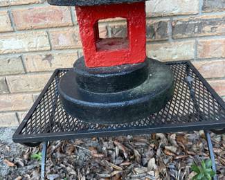 Wrought Iron table, concrete pagoda