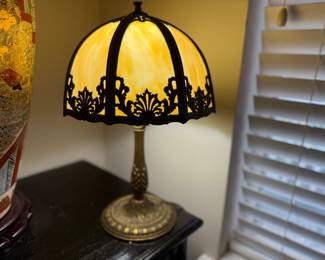 Small Antique Slag Glass Lamp