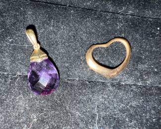 10k Amethyst Tear Drop and 14k floating heart