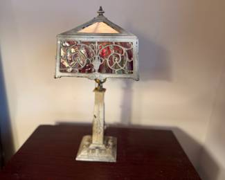Small Antique Slag Glass Lamp