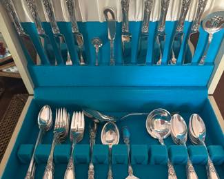 Old Mirror by Towle Sterling Flatware.  7 place settings , 8 serving pieces plus extra pieces 54 pieces 