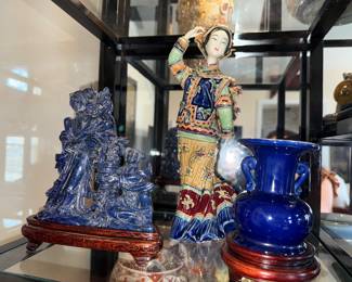 Blue Lapis Carving, folk pottery figurine, cobalt vase