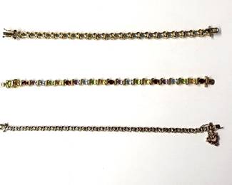 lot 3 gold plated sterling silver bracelets bejeweled 