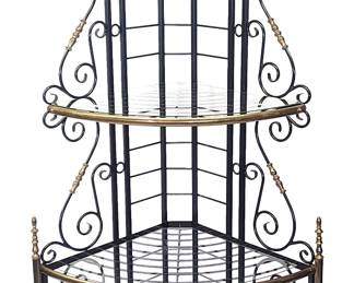 unique wrought iron & brass corner shelf 