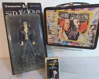 Sex Pistols Metal Lunch Box, Ultra Detail Figure Sid Vicious, and Kubrick Figure 