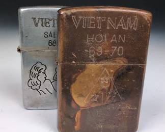 Two Vietnam Zippo Lighters 6870, Lewd Nude Engravings