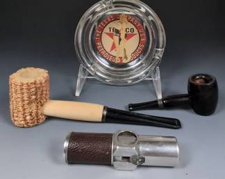 Texaco Ashtray, Smoking Pipes And Nimrod Lighter, Vintage 