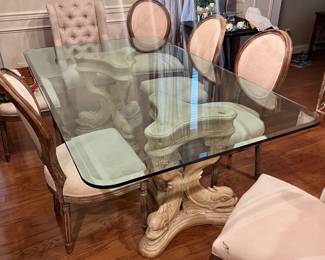 Table $400 - Each Chair $50 Will separate . 6 armless chairs sold - 2 end  chairs available 