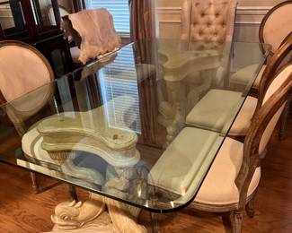 Table $400 - Each Chair $50 Will separate . 6 armless chairs sold - 2 end  chairs available 