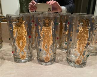 Wonderful set of vintage of Harlequin jeweled barware. 