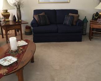 Matching love seat Navy Blue w/small print on it