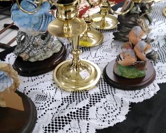 Baldwin brass candelabras, porcelain birds