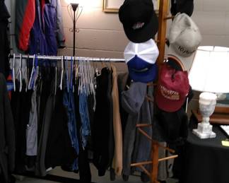 Men's pants, jeans, shorts, sport coats and of course caps.