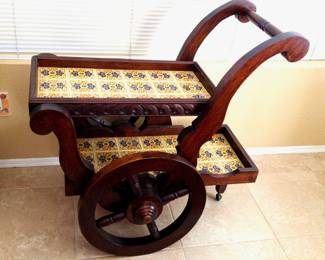 Carved Mexican Vendor Cart With Tile