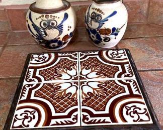 Vintage Tonala Mexico Sugar, Creamer Tile Trivet