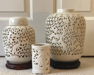 Vintage Ceramic Asian Style Urn Lamps