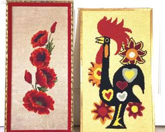 Vintage Stitchery Needlepoint Wall Hangings